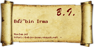 Bábin Irma névjegykártya